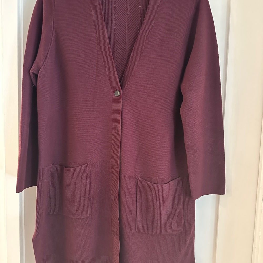 J Jill V-Neck Long Sleeve Midi Cardigan Duster Coat Rich Burgundy XL